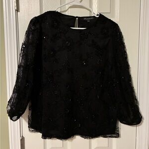 Adrianna Papell Black Floral Lace Blouse